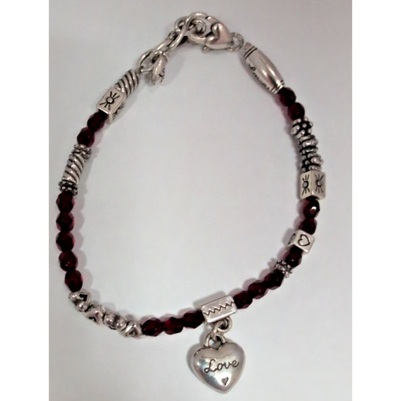 Brighton Red Beaded and Silvertone Love Charm Bracelet - Picture 1 of 8